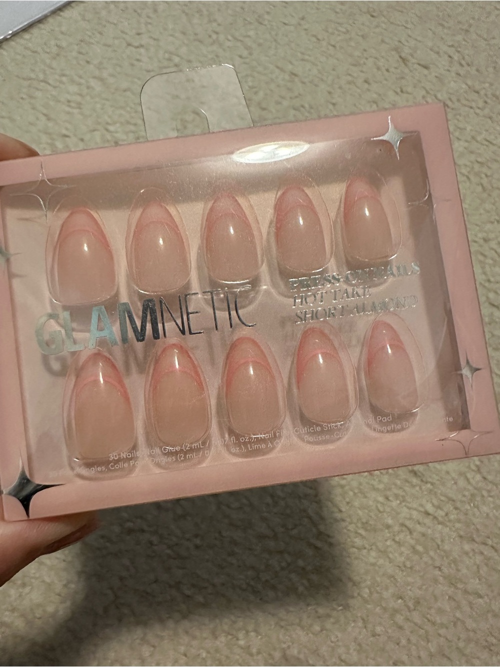 GLAMNETIC Press-On Nails Set — Pink Almond Floral & Nude French - Picture 4 of 5